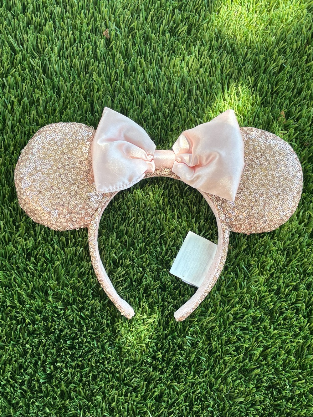 Disney Rose Gold Sequin Minnie Ear Headband with Satin Bow